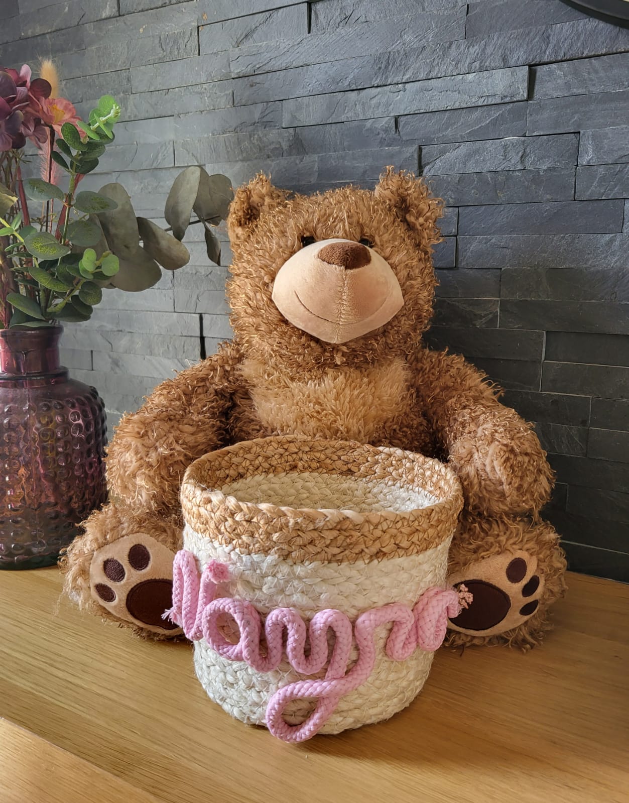 Nid de Miel – Panier peluche ours – Personnalisable